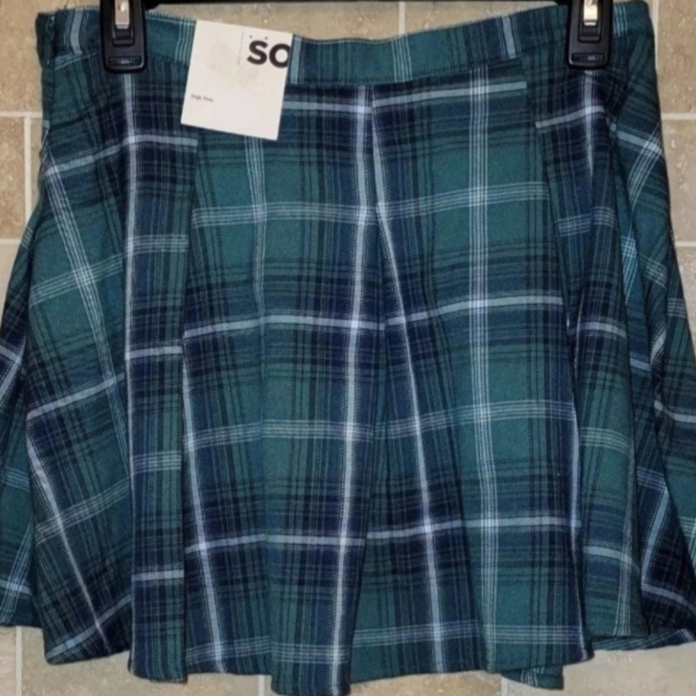 Pleated Flare Mini Skirt Green Blue Plaid Harry Potter Slytherin St Patrick's 17
